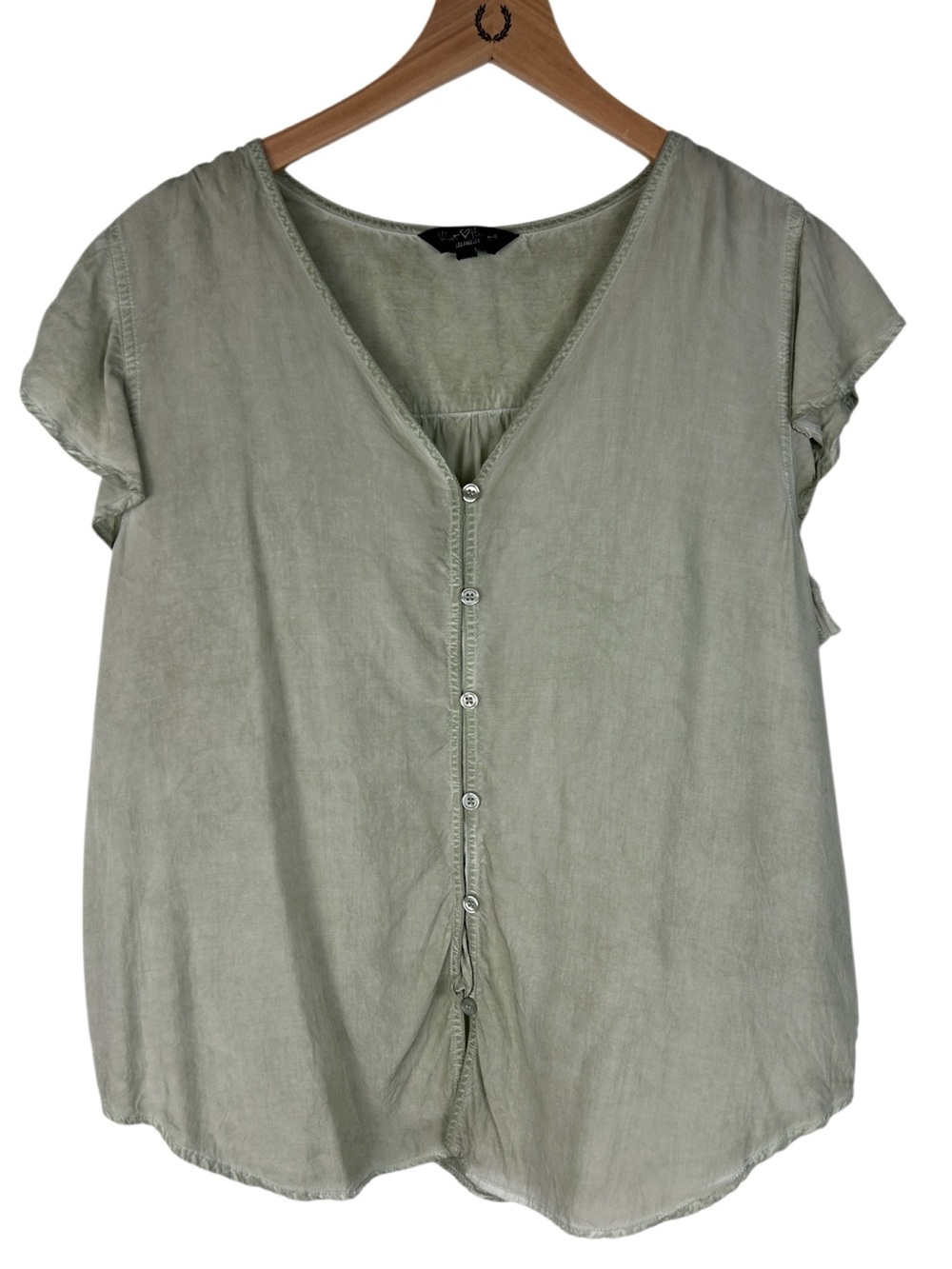 Velvet Heart Light Sage Button-Front V-Neck Blouse